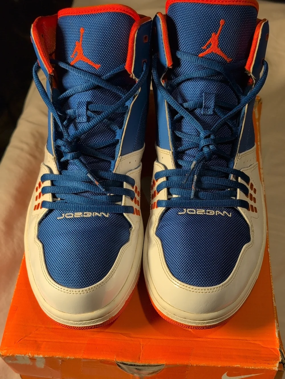 Jordan Blue White Orange High-Top Sneakers with Jumpman Detail